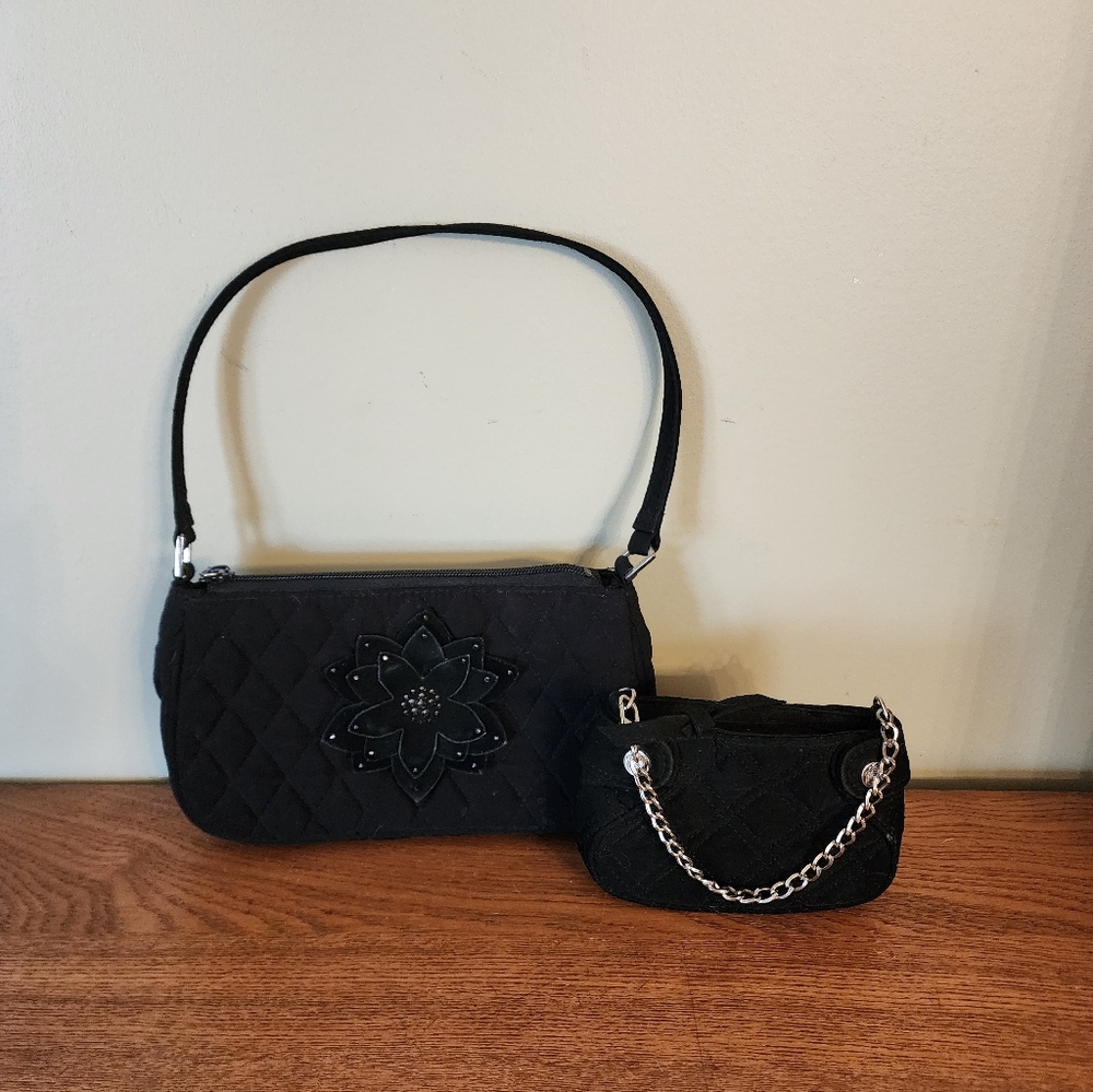 Vera Bradley Black Handbag And Change Purse Set